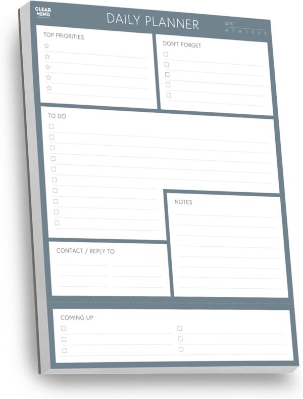 A4 Daily Planner Pad by Clear Mind Concepts® - 100 Undated Tear-Off Sheets - Thick 120gsm To Do List & Productivity Desk Organiser for Work, Study & ADHD Focus