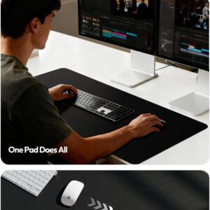 Leather Desk Mat, Large Mouse Mat, Non-Slip Desk Pad, Waterproof Leather Table Protector Writing Pad for Office and Home (60 x 35 cm, Black)